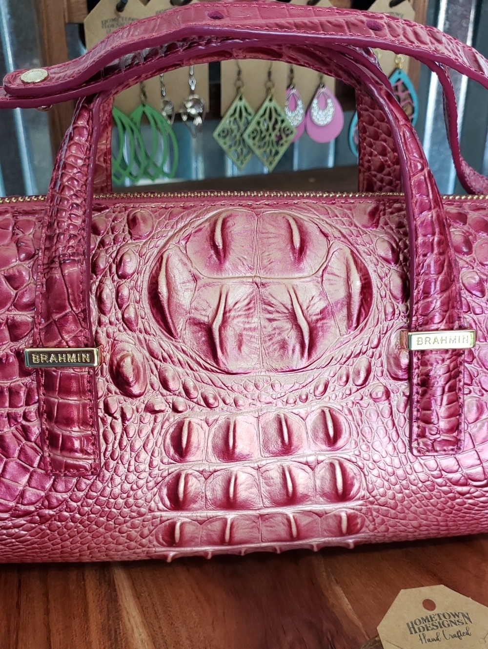 Brahmin Claire Croc-Embossed Leather Satchel - Picture 3 of 5